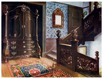 Vyřezávaná skříň na bomby z ořechového dřeva s pronásledovanými držáky, 1910. od Edwin Foley
