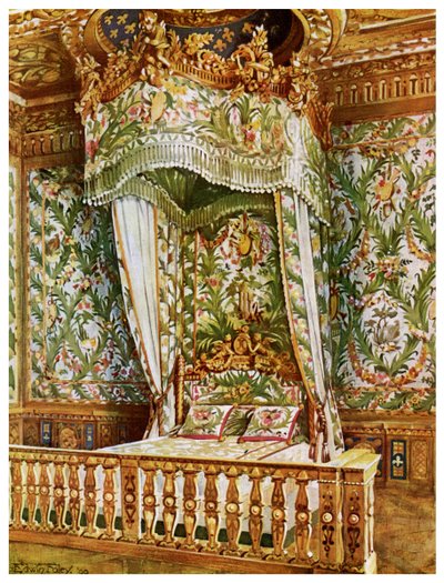 Pozlacená státní postel Marie Antoinetty, Queens Bedroom, Palace of Fontainebleau, Francie, 1911-1912. od Edwin Foley