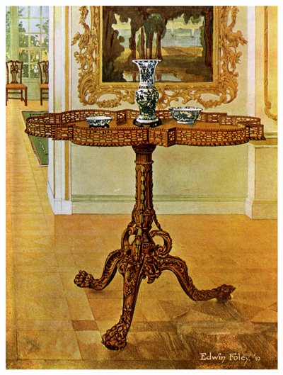Galerijní stůl ve tvaru pražce, škola Chippendale, 1911-1912. od Edwin Foley