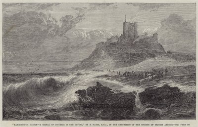 Hrad Bamburgh, signál tísně na obzoru od Edwin Hayes