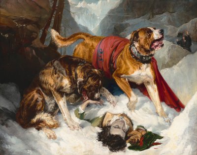 Alpští mastifové oživují utrápeného cestovatele, 1820. od Edwin Henry Landseer