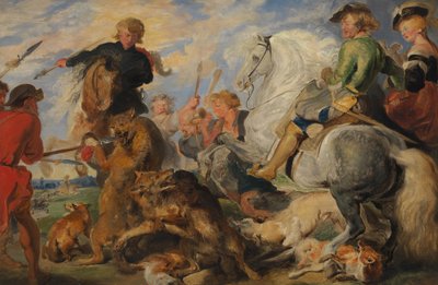 Kopie po Rubenss Wolf and Fox Hunt, ca. 1824-26. od Edwin Landseer