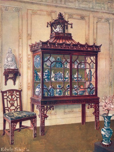 Vyřezávané čínské pouzdro v čínském stylu Chippendale Čínská židle Chippendale od Edwin John Foley