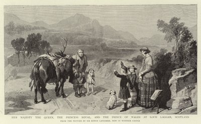 Její Veličenstvo královna, královská princezna a princ z Walesu u jezera Loch Laggan ve Skotsku od Edwin Landseer
