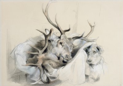 Jelení hlavy a pes, 1857 od Edwin Landseer