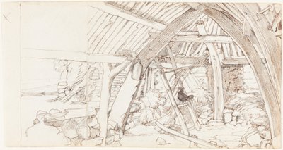 Stodola (pero a hnědá tuš na dvou spojených listech vliesového papíru) od Edwin Landseer