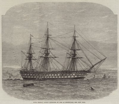 HMS Bombay, nedávno zničená požárem v Montevideu od Edwin Weedon