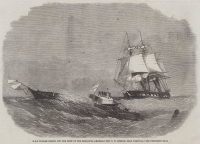 HMS Diadem startuje posádku Dismasted americké lodi C W Connor poblíž Bermud od Edwin Weedon