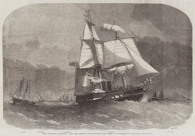 HMS Fregate Furious a konvoj dělových člunů pro Čínu v přístavu Portsmouth od Edwin Weedon