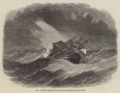 HMS Princess Charlotte v těžké vichřici u Mysu Dobré naděje od Edwin Weedon