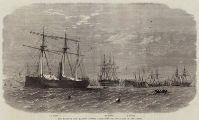 Loď Jejího Veličenstva Majestic hlídá parní jeřáby v Mersey od Edwin Weedon