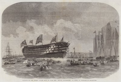Start HM Screw Steam Ship of War the Royal Sovereign, 131 Guns, v Portsmouthu od Edwin Weedon