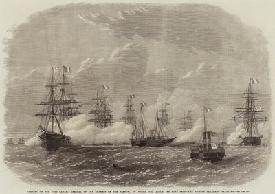 Otevření Suezského průplavu, příjezd francouzské císařovny, na palubě Aigle, v Port Said, britská eskadra zdraví od Edwin Weedon