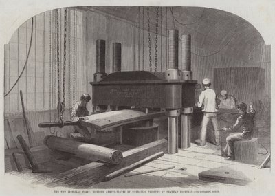 Nová železná flotila, ohýbání pancéřových desek hydraulickým tlakem v loděnici Chatham od Edwin Weedon