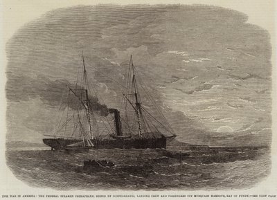 Válka v Americe, federální parník Chesapeake, zajatý Konfederacemi, vylodění posádky a cestujících u Musquash Harbour, Bay of Fundy od Edwin Weedon