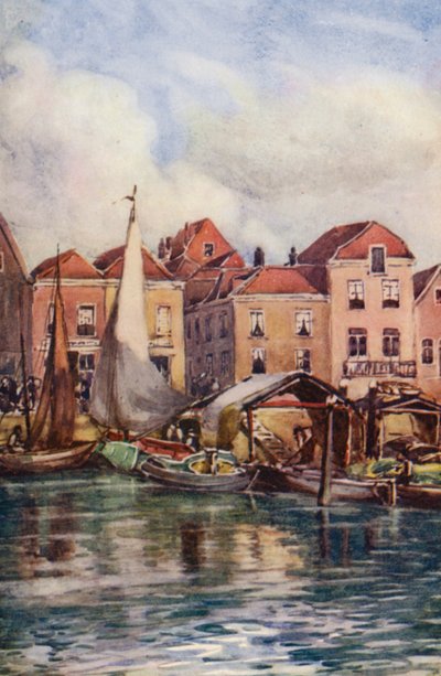 Rýn: Dordrecht, Rybí trh (barevná litografie) od Effie Jardine