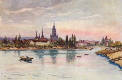 Rýn: Kostnice, Kostnice, od jezera (barevná litografie) od Effie Jardine