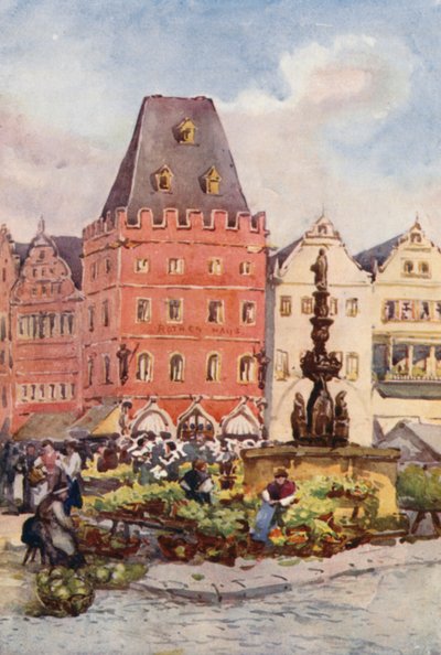 Rýn: (barevná litografie): Červený dům, Trevír (barevná litografie) od Effie Jardine