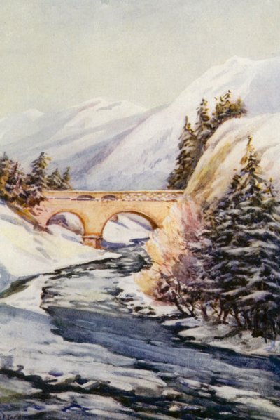Rýn: Rýnský most u Thusis (barevná litografie) od Effie Jardine