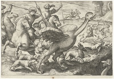 Krajina s lovem pštrosů Lovecké scény (název série) Icones Venantum Species Varias Representantes (název série) od Egbert Jansz.