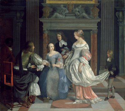 Interiér s dámami a pány u karet, polovina 60. let 16. století (olej na plátně) od Eglon Hendrick van der Neer