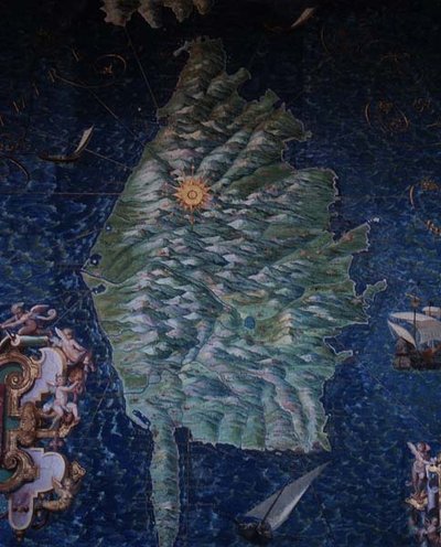 Korsika, detail z „Galerie zeměpisných map“ od Egnazio Danti