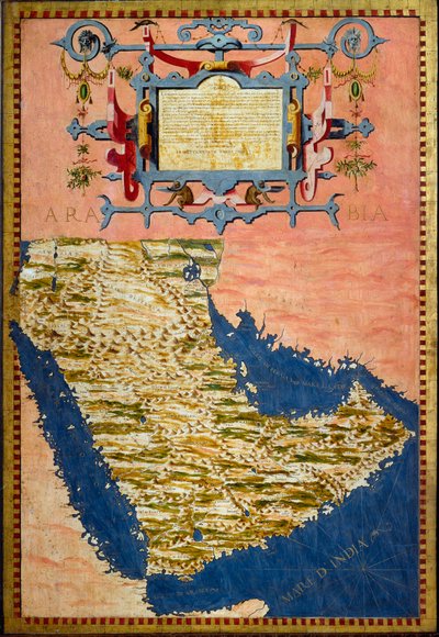 Mapa Arábie od Egnazia Dantiho (1536-1586) kolem roku 1567 Malba skříní v místnosti zeměpisných map. Palazzo Vecchio, pokoj Mappamondo Florencie od Egnazio Danti