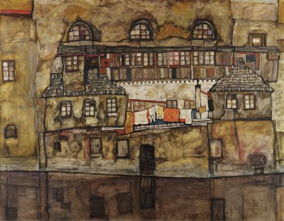 Zeď domu na řece od Egon Schiele