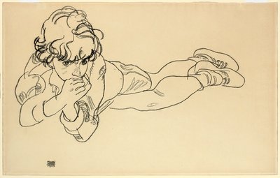 Chlapec ležící na břiše, 1918 od Egon Schiele