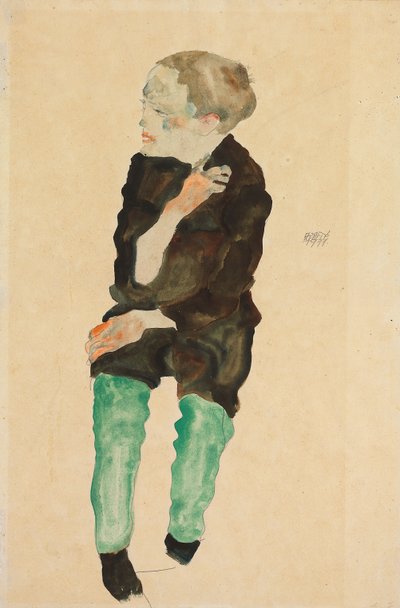 Chlapec se zelenými punčochami; Bub mit grunen Strumpfen, 1911 od Egon Schiele