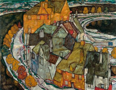 Crescent of Houses II (Island City) - Malba Egona Schieleho (1890-1918), olej na plátně od Egon Schiele