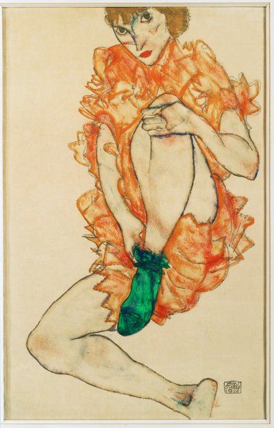 Zelená punčocha (kvaš a tužka) od Egon Schiele