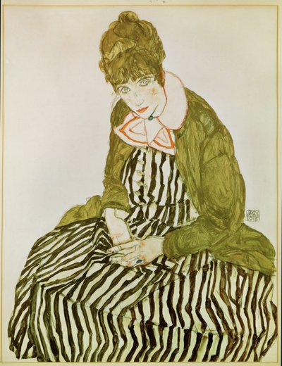 Edith Schiele, umělcova žena, sedící (kvaš, akvarel a černá pastelka) od Egon Schiele