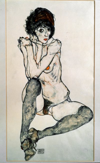 Sedí nahá žena. Kresba Egona Schieleho od Egon Schiele