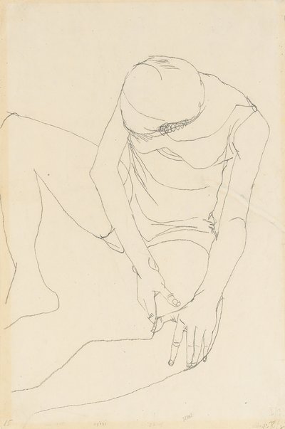 Ženský akt ohnutý dopředu, obě ruce na levém stehně, 1913 od Egon Schiele