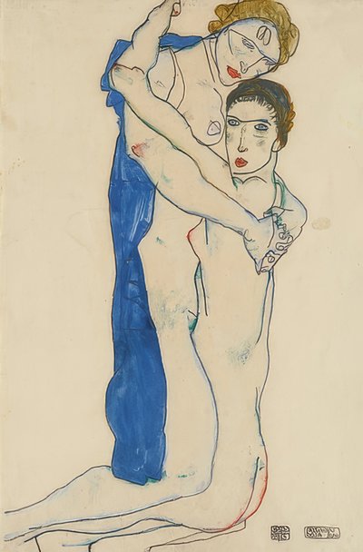 Přítelkyně, růžovo-modrá. 1913 od Egon Schiele
