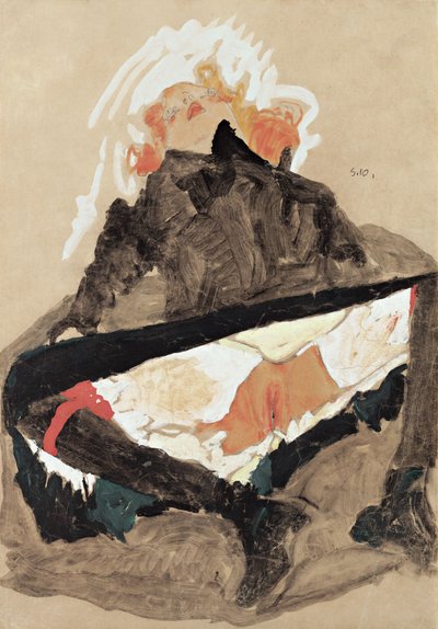 Dívka v černých šatech s roztaženýma nohama, 1910 od Egon Schiele