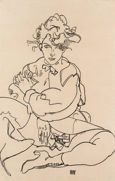Dívka sedící s roztaženýma nohama, 1918 od Egon Schiele