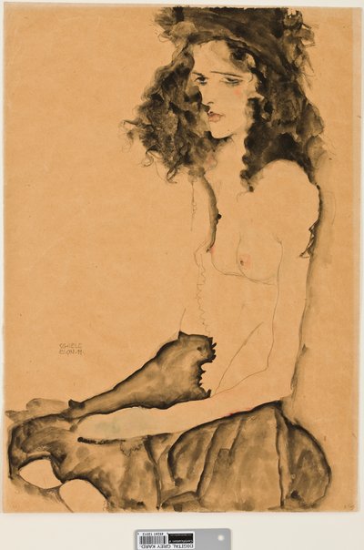 Dívka s černými vlasy, 1911 (wc a grafitová tužka na papíře) od Egon Schiele