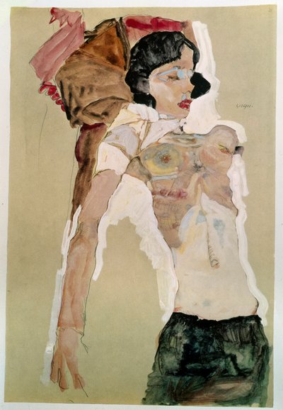 Polonahá žena. Kresba Egona Schieleho (1890-1918), 1911 tužka a akvarel na papíře. Rozměr: 45,9 x 31,1 cm. Vídeň, Graphische Sammlung Albertina od Egon Schiele