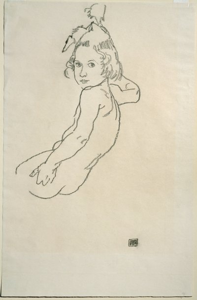 Kinderakt (černá křída na papíře) od Egon Schiele