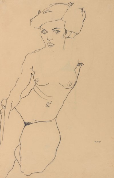 Klečící ženský akt od Egon Schiele