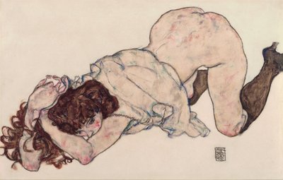 Klečící dívka, opírající se o oba lokty od Egon Schiele