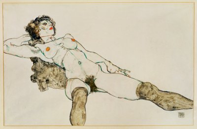 Ležící ženský akt s roztaženýma nohama ... (kvaš a tužka) od Egon Schiele