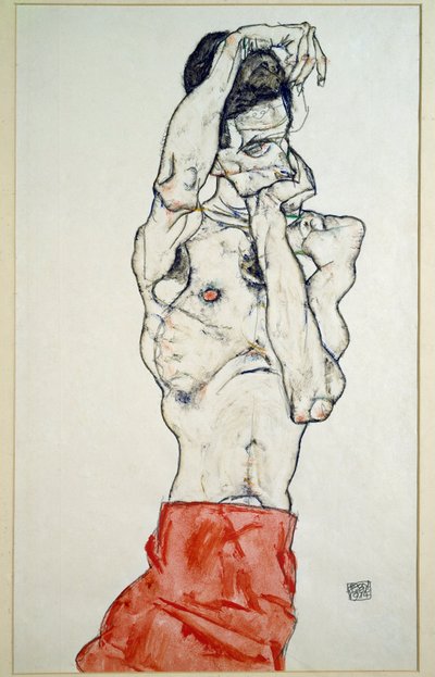 Mužský akt s červeným prostěradlem od Egon Schiele