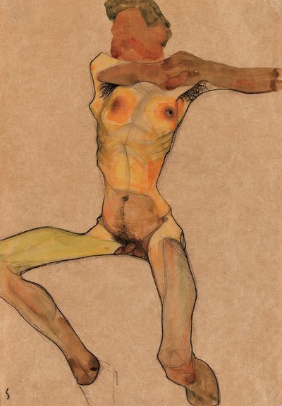 Mužský akt, žlutá, 1910 od Egon Schiele