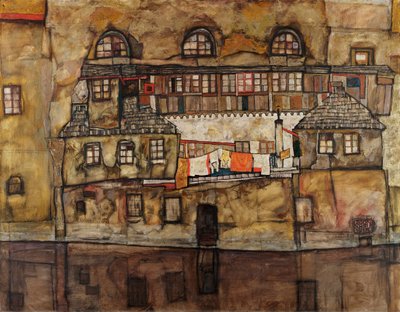 Zeď domů na řece - Obraz Egona Schieleho (1890-1918), olej na plátně od Egon Schiele