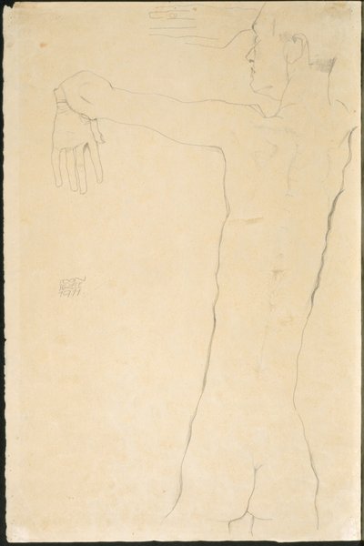 Nahý muž se zdviženýma rukama (recto) od Egon Schiele