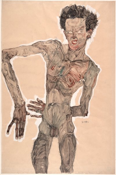 Nahý autoportrét, grimasa, 1910 od Egon Schiele
