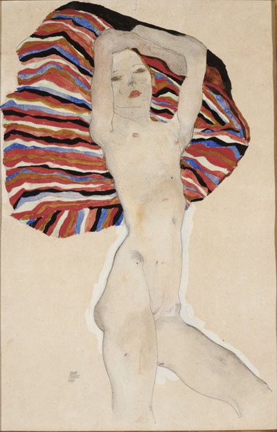 Akt proti barevnému materiálu, 1911 od Egon Schiele